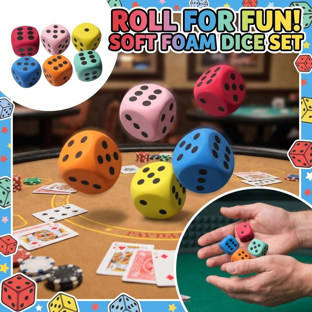 6pcs Six-Sided Foam Dice Set Soft Lightweight Foam Dice for Classroom Games Educational Activities and Group Exercises