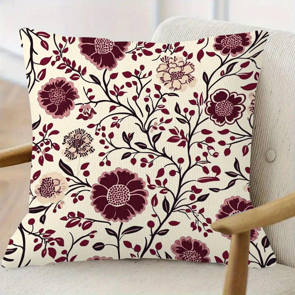 Federa Cuscino Fiorita a Spirale Vintage Bordo Borgogna Stampa Fiore Rosso Boho Morbida Copricuscino da Divano per Arredamento Casa Regalo