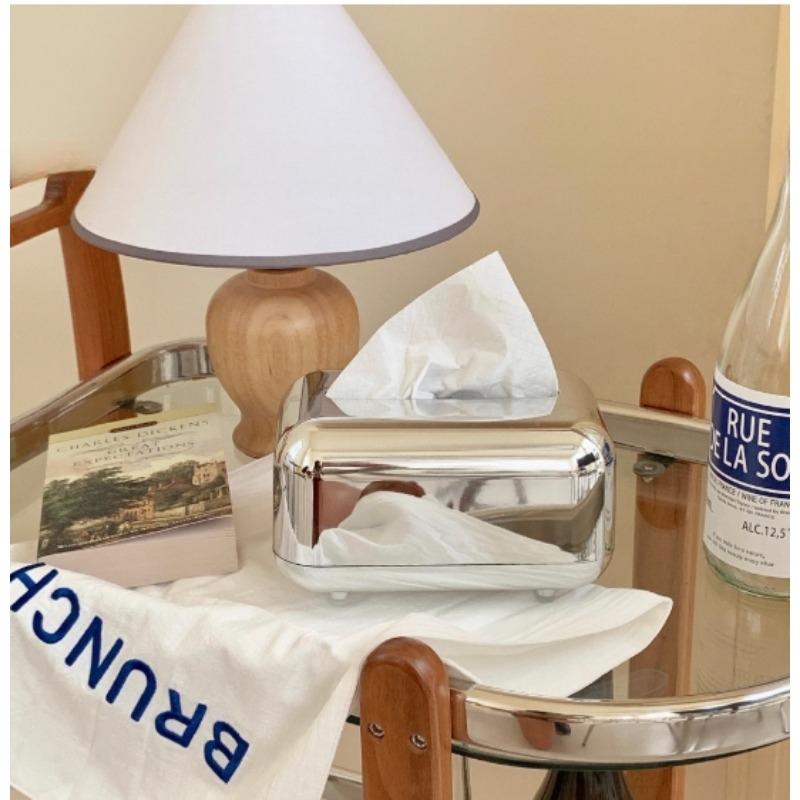 1pc Bread-Shaped Tissue Box Holder - Electroplated Bathroom Organizer for Tissues/Wet Wipes,Golden & silvery, Home Decor Storage