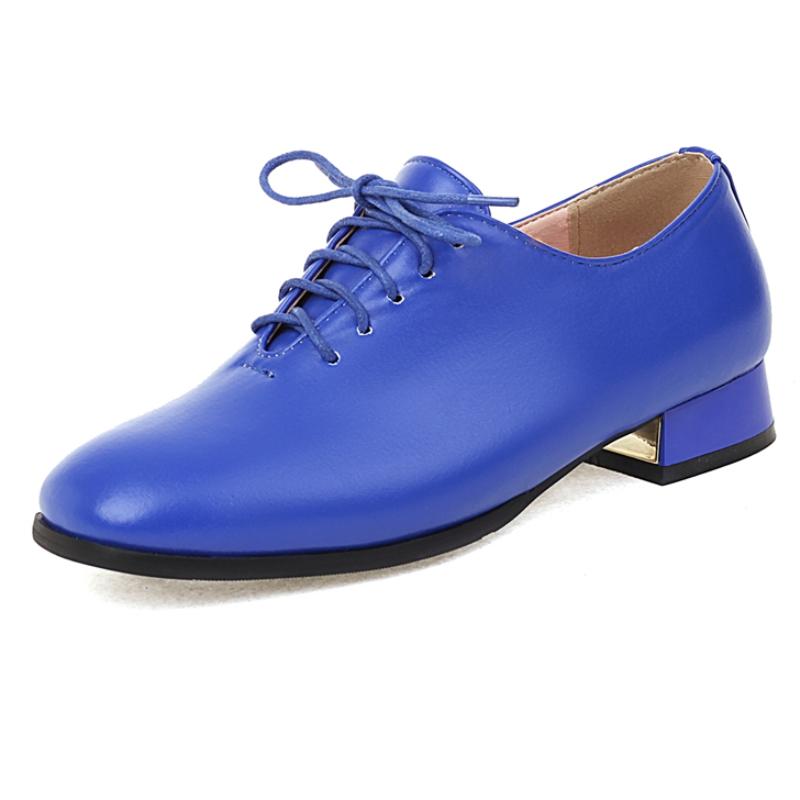 

Элегантные женские лоферы на низком каблуке Новинка 2025 Весна На шнуровке Черные Белые Синие Туфли Офисные Оксфорды Женские Большой размер 40 синий