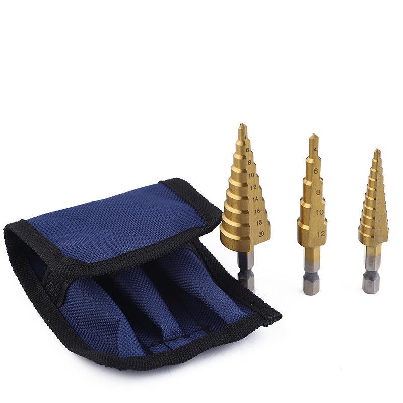 3PC High-Speed Steel 4241 Metric Step Drill Set: 3-12mm, 4-12mm, 4-20mm