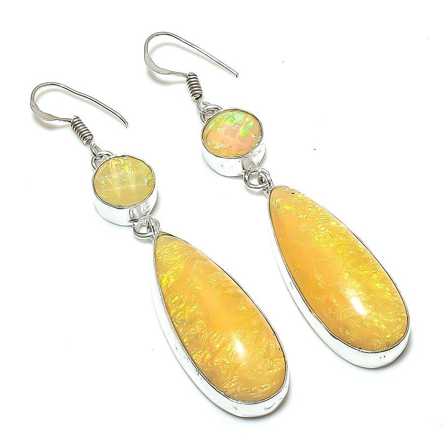 

Natural Orange Triplet Opal 925 Sterling Silver Jewelry Earring 2.84 t8v74