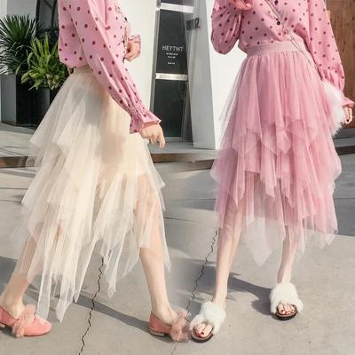 Jupe d'été pour femme Harajuku décontractée fond en tulle mode taille haute midi jupes en maille vêtements pour femme