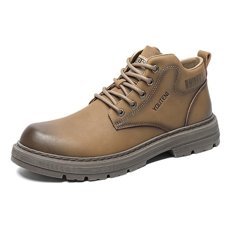 Men's High-Top Leather Martin Boots, 2024 Autumn/Winter, Plus Velvet, Warm Mid-Top Work Boots