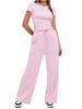 Solid Color Casual Long Sleeve Set Top High Waisted Wide Leg Pants Sportswear