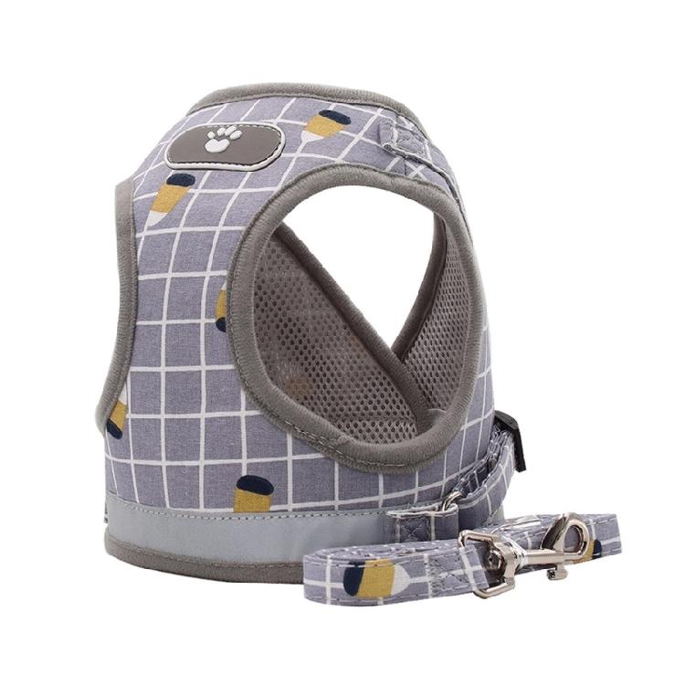 Dog Plaid Vest with Reflective Stripes Dog Harness Leash Pet Doggy Cat Supplies