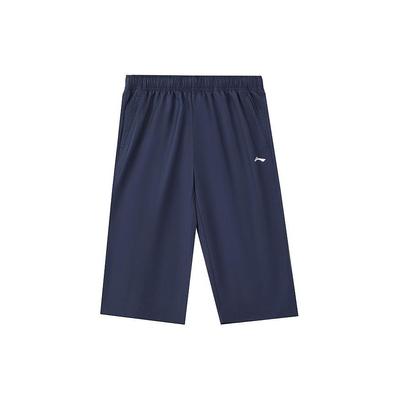 Li Ning Solid Color Logo Print Casual Seven-Point Knitted Sports Pants Men Pants Ink-Blue AKQT025-2