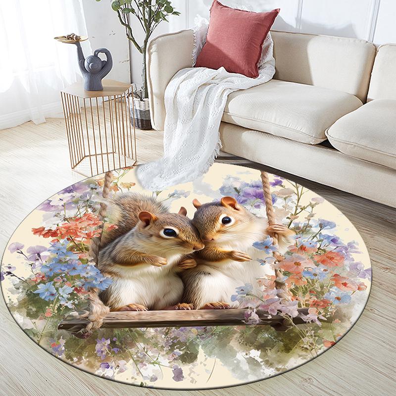 Two Squirrels pattern round rug,Carpet Rug for Living Room Bedroom Playroom ,Non-slip Floor Mat,Holiday Gifts and Birthday Gifts.