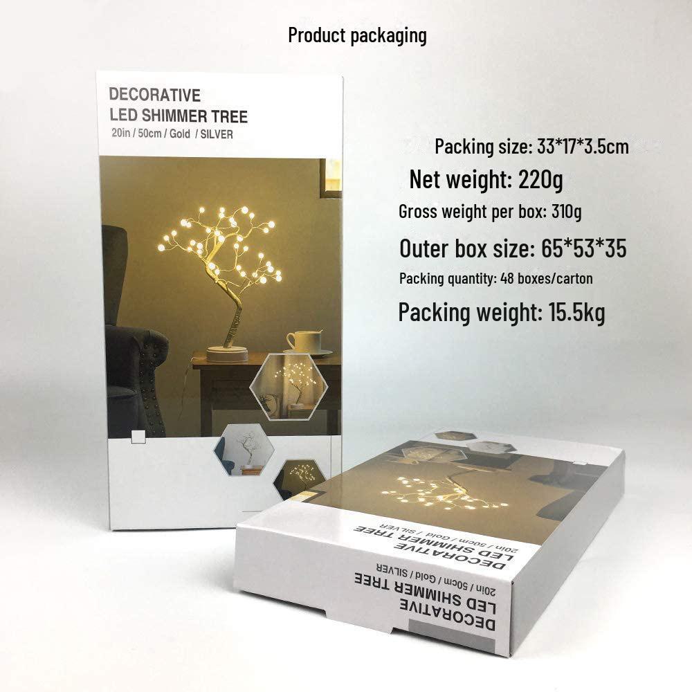 Bonsai LED Table Lamp with Pearl Gold Leaves & Silver Branches - Decorative Night Light & Christmas Tree Decor