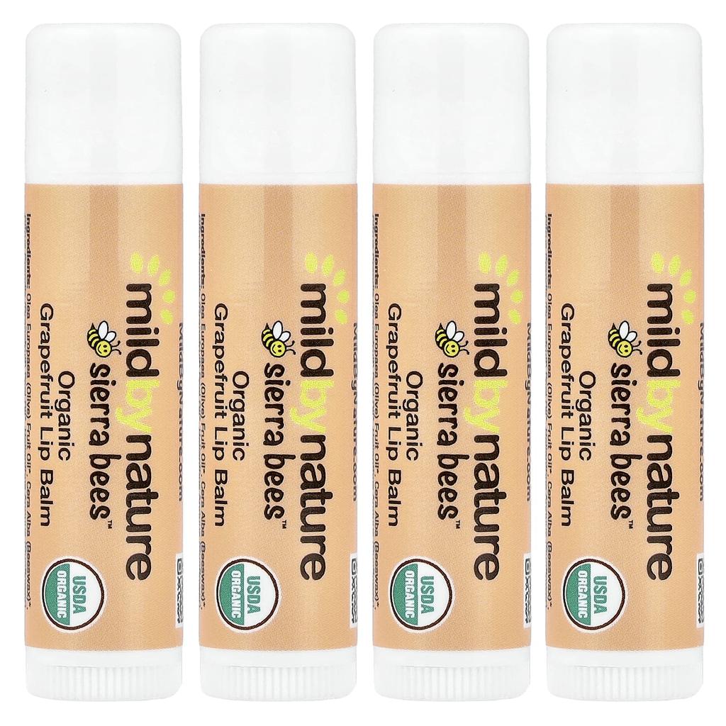 Mild By Nature, Sierra Bees™, Organic Lip Balm, Grapefruit, 4 Pack, 4.25 g (0.15 oz) Each