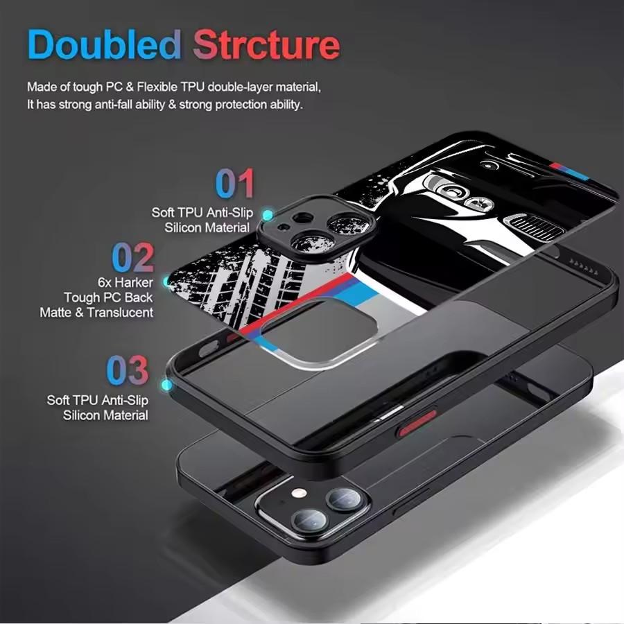 Etui na telefon Sportowe B Power Car M Logo do iPhone 16 Pro 11 12 Mini 13 14 Pro 15 Pro Max 7 8 Plus XR XS MAX Czarne Miękkie Krawędzie