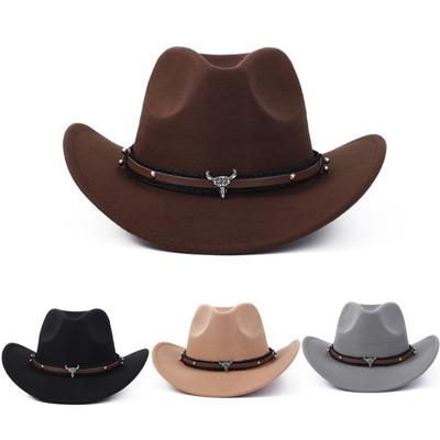 Chapeau de Cowboy Western Vintage Pour Hommes Gentleman Dame Jazz Cowgirl Cuir Bord Large Cloche Église Sombrero Hombre Casquette