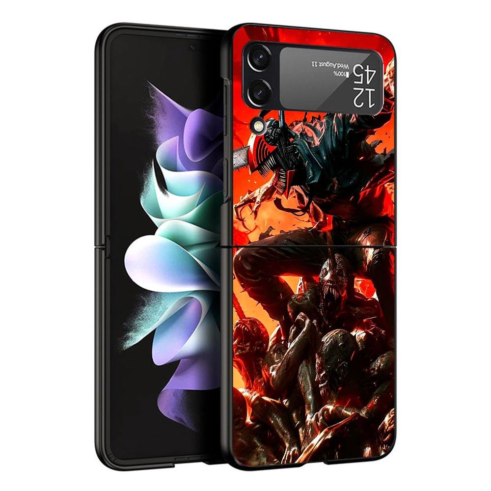 

C-Chainsaw Mans Denji Phone Case For Samsung Z Flip 6 5 4 3 Galaxy ZFlip6 5G Flip5 Flip4 Black Hard Camera Protective Cover Galaxy ZFlip5 5G