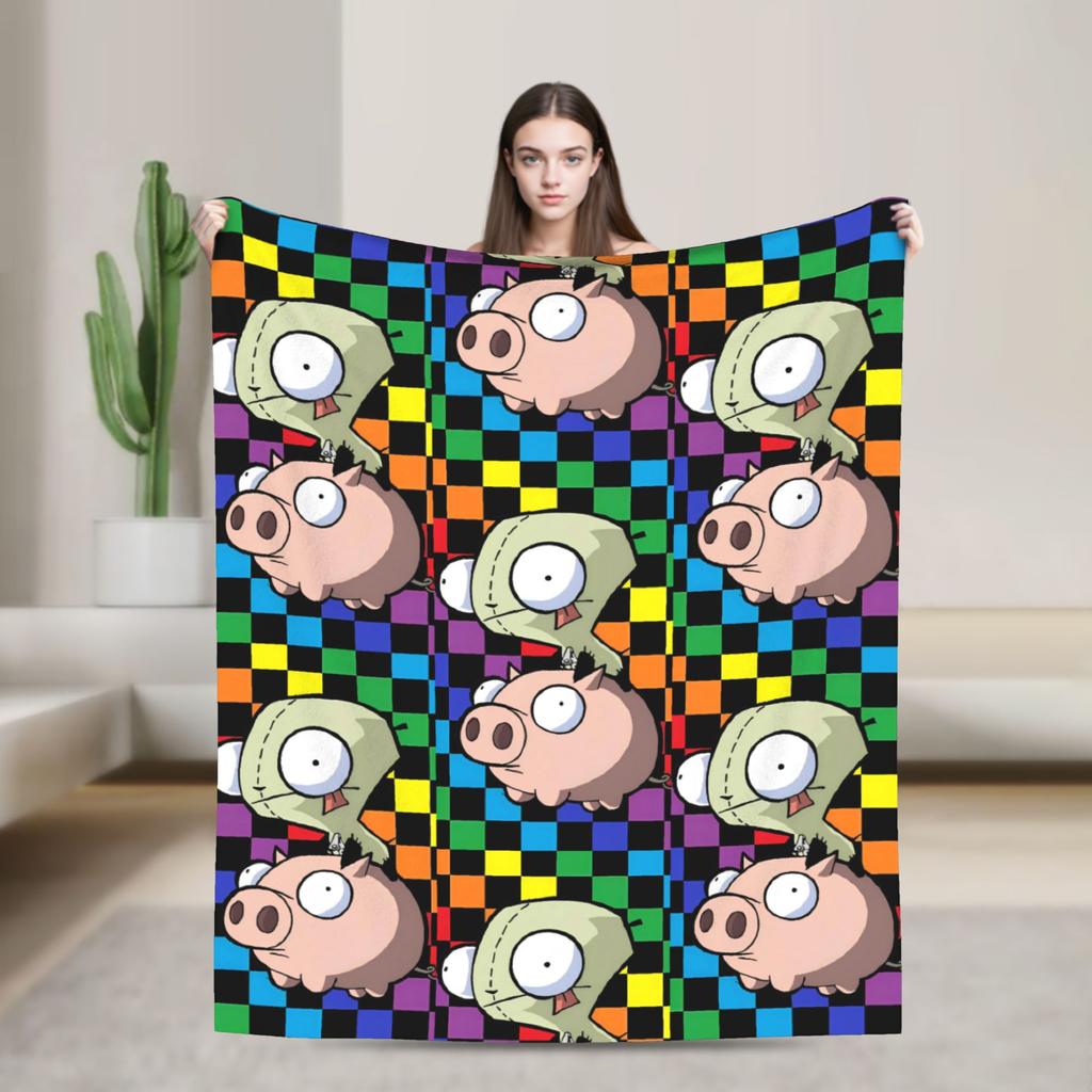 Invaders Zims Alien Cartoon Blanket Quality Warm Soft Throw Blanket Winter Picnic Couch Bed Fluffy Bedspread