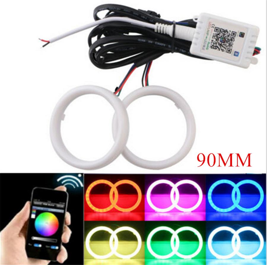 2PCS LED Angel Eyes Lights RGB APP Bluetooth Halo Rings For Car Motorcycle Truck