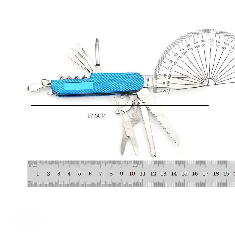 11 IN 1 Multi-purpose Knife Multitools Stainless Steel Folding Knife Wood Handle Outdoor Keychain Pocket Knife Tools