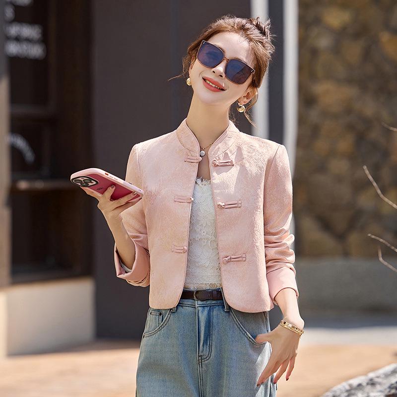 2025 Small Mandarin Collar Jacquard Jacket for Women - Spring/Autumn Fashion