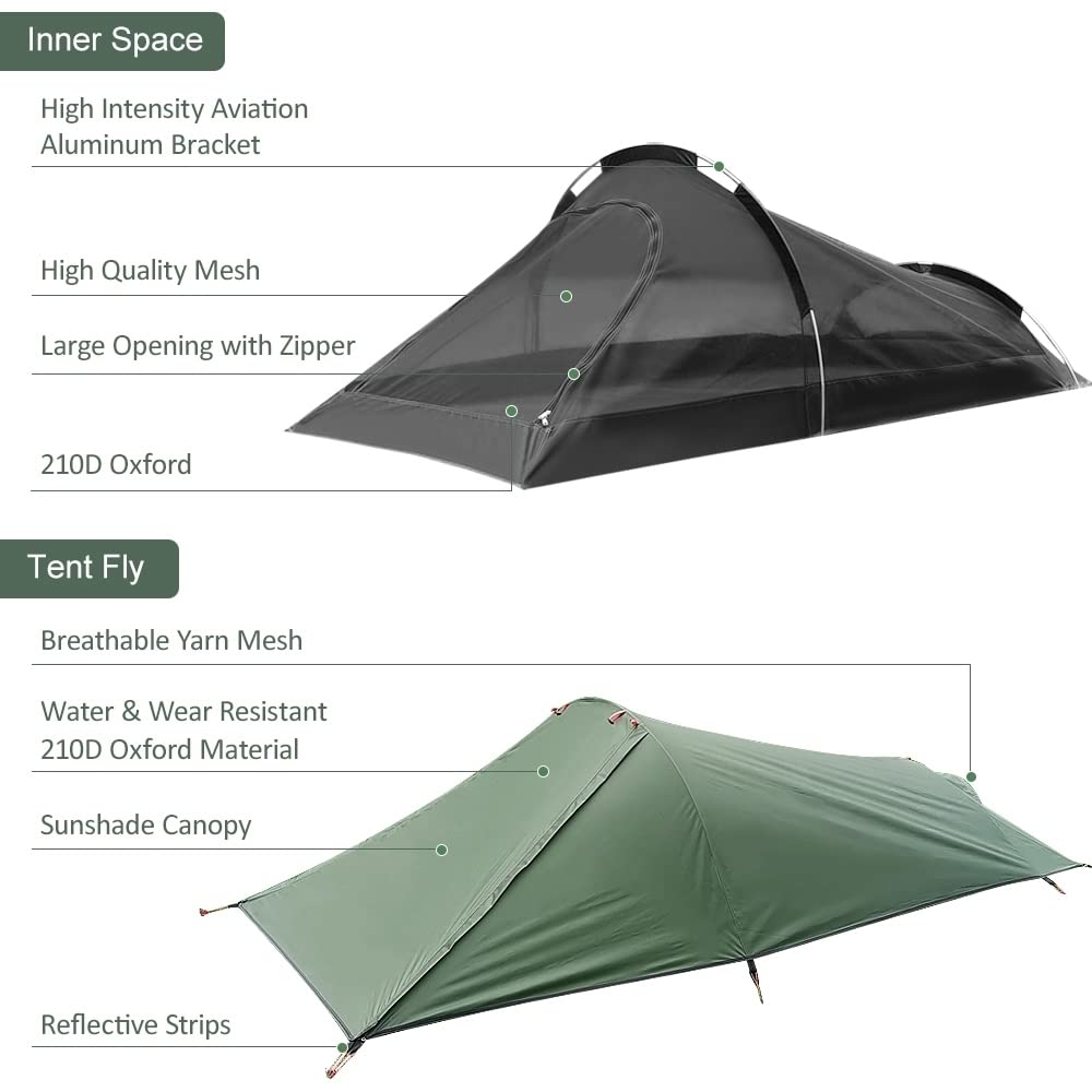 Bulaned Ultralight Outdoor Camping Tent One Person Camping Tent Water Resistant Tent Aviation Aluminum Support Portable Sleeping Bag Tent