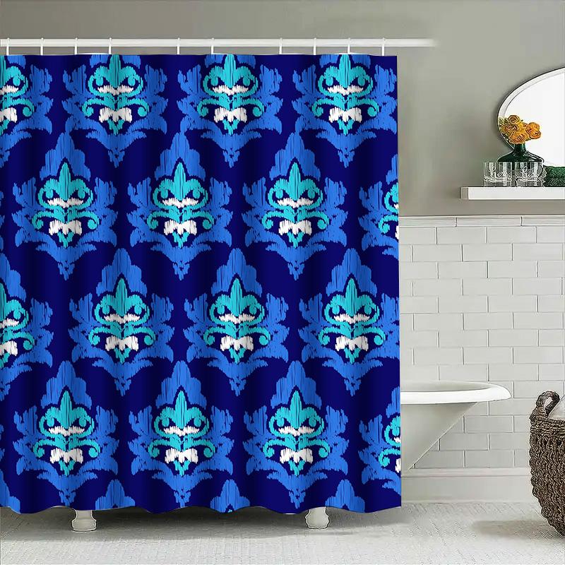 

Luxury Blue White Damask Shower Curtain Waterproof Fabric Bath Decor, Modern Home Accessories for Bathroom Curtains 90x180cm