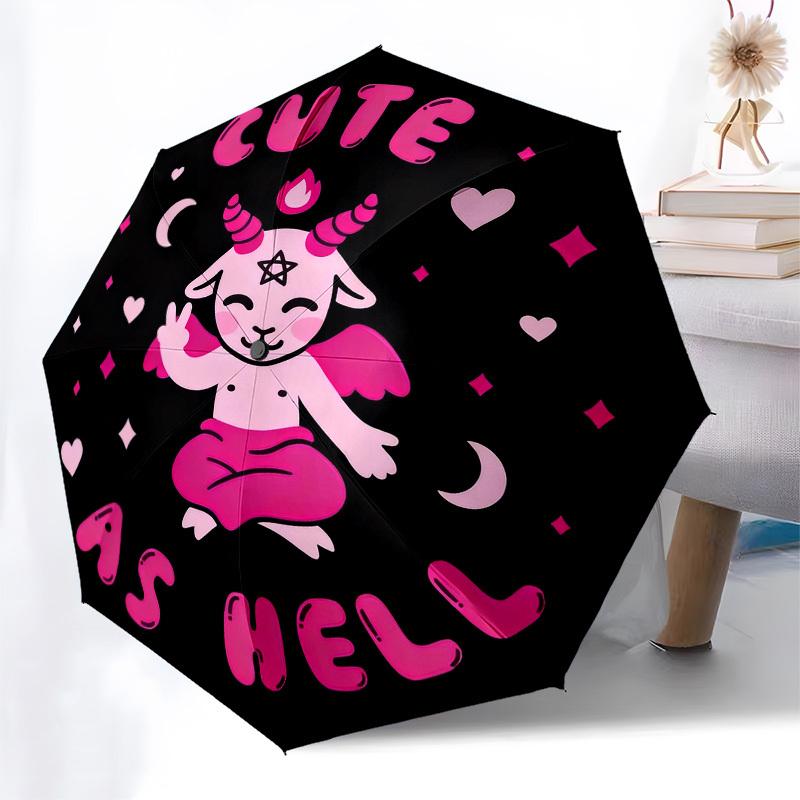 1pc Cute Devil Automatic Folding Umbrella, Heavy Duty 8 Rib Iron Frame,  Suitable for Travel, Daily Use, Birthday, Decor Gift  42