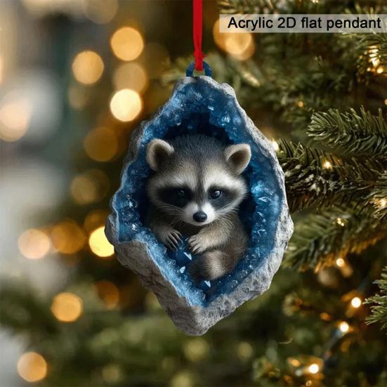 Forest Animal Ornaments 2D Acrylic Hanging Decor with Owl Squirrel Rabbit Designs Indoor Outdoor Christmas Tree Decoration