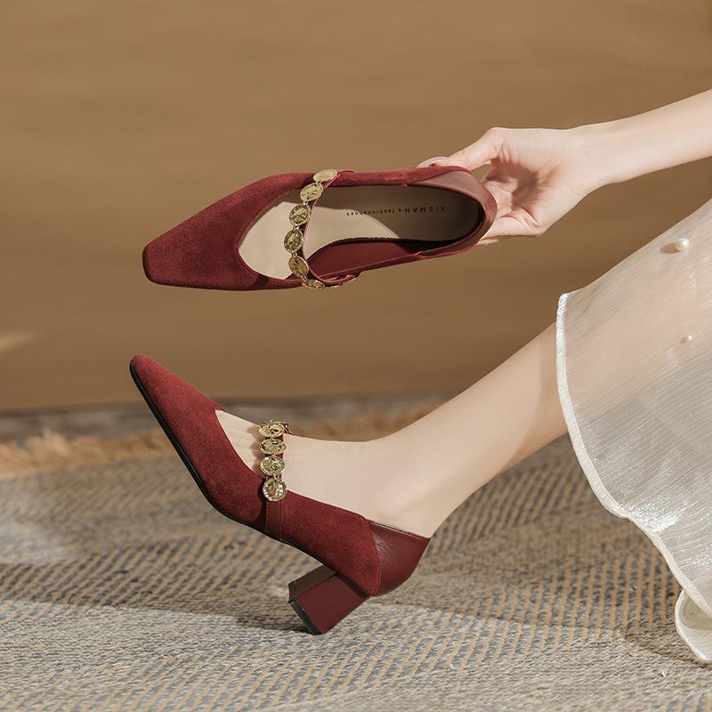 Temperament New Niche Design Suede Thick Heel Square Head Two Wear Comfortable and Versatile Women's Mary Jane Single Shoes Women