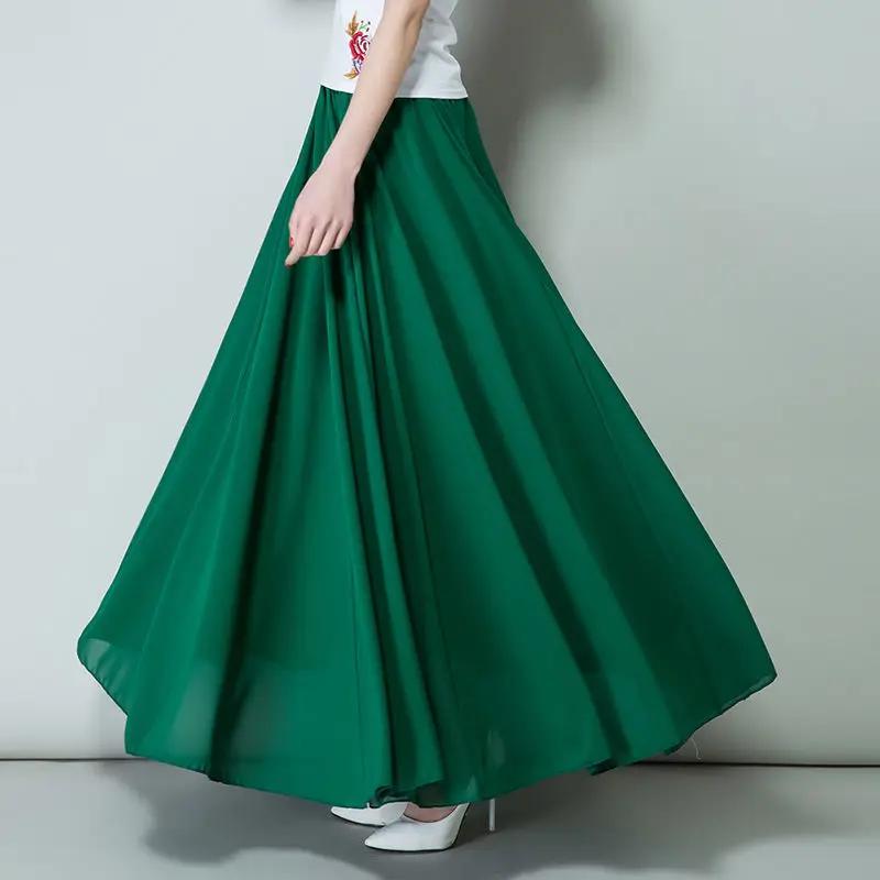 Women Summer Chiffon Dance Skirts Plus Size Full-Length Skirt High Waist Elegant Pink Black Red Royal Blue White Long Skirts