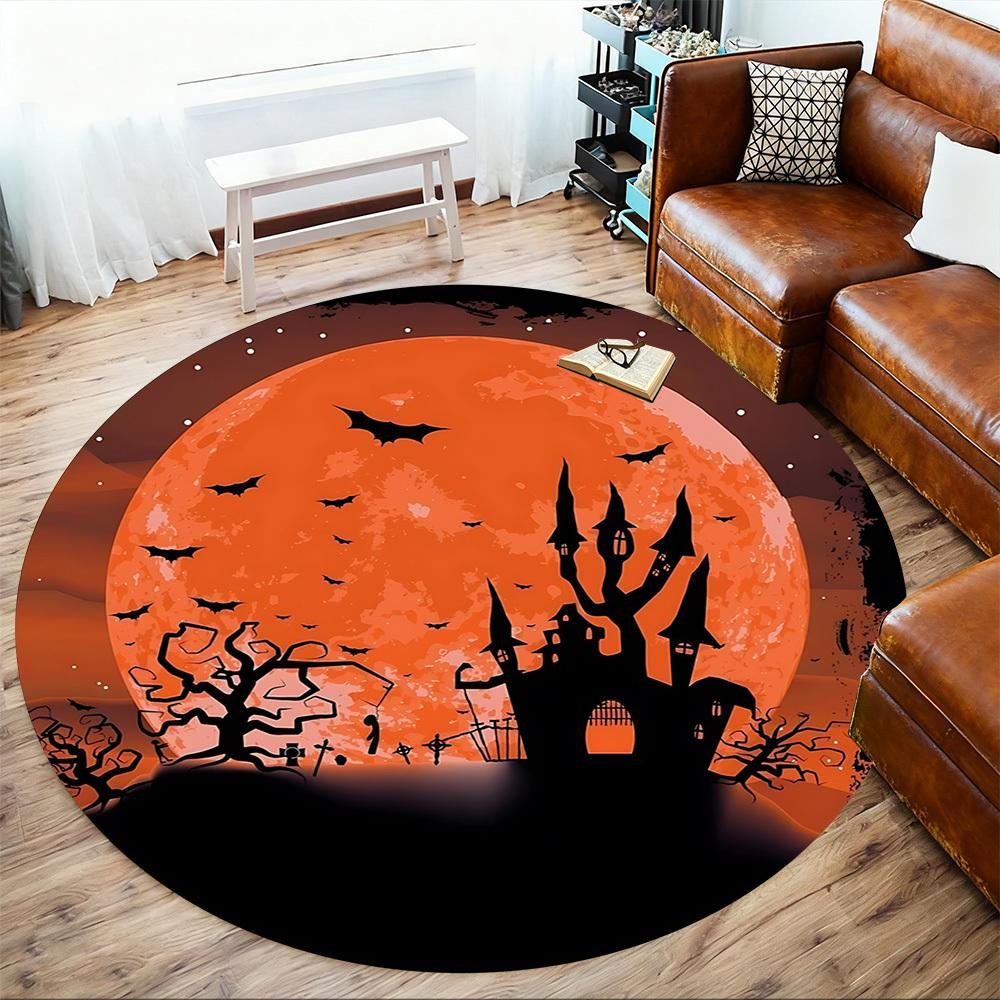 1pc Halloween Castle Round Chair mat Area Rug - Non-Slip, Floor Mat for Office, Bedroom, and Indoor Decor c1125489