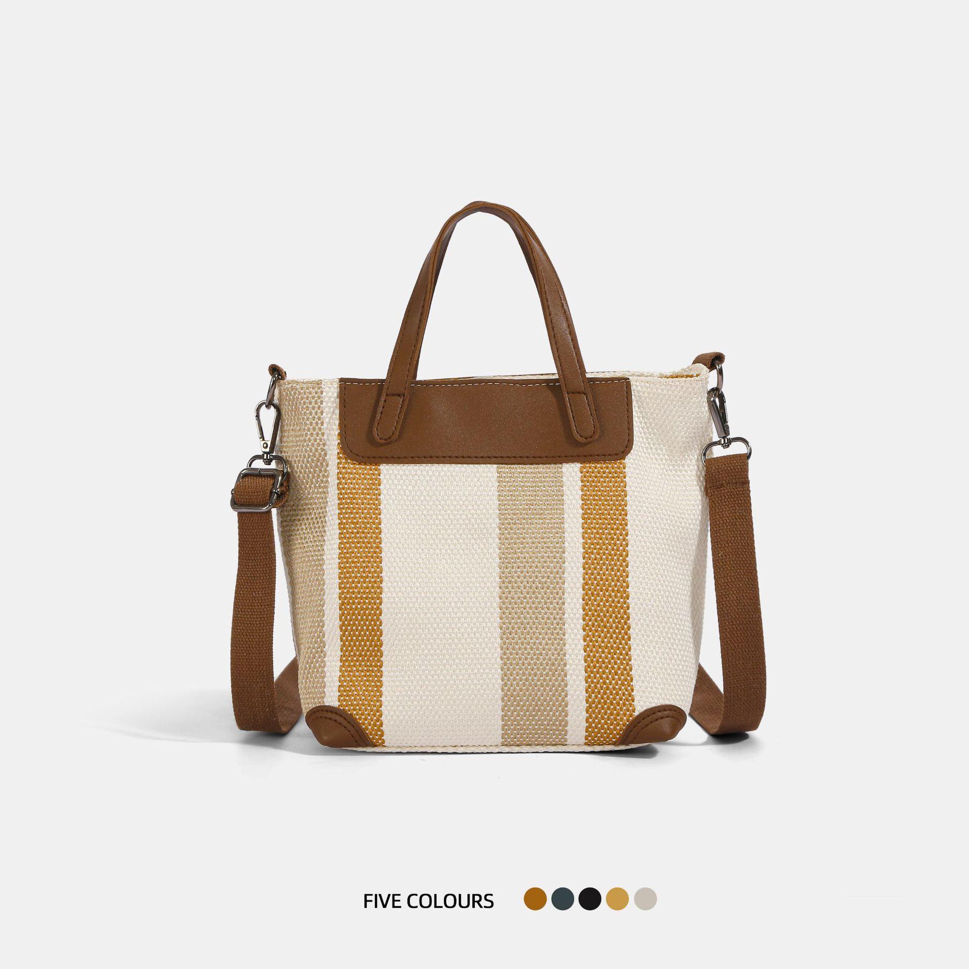 

Striped canvas bag women s large-capacity portable commuter bag niche versatile single shoulder messenger tote bag