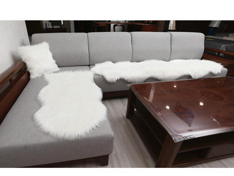White Fluffy Irregular Plush Bedroom Rug & Sofa Cushion Blanket