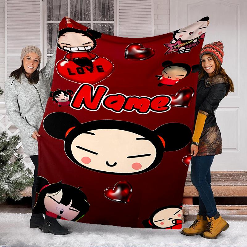 Personalized Custom Name Blanket - Pucca Print Design,Blanket for Sofa,Bed,Travel,Camping - Soft and Warm, Great Gift