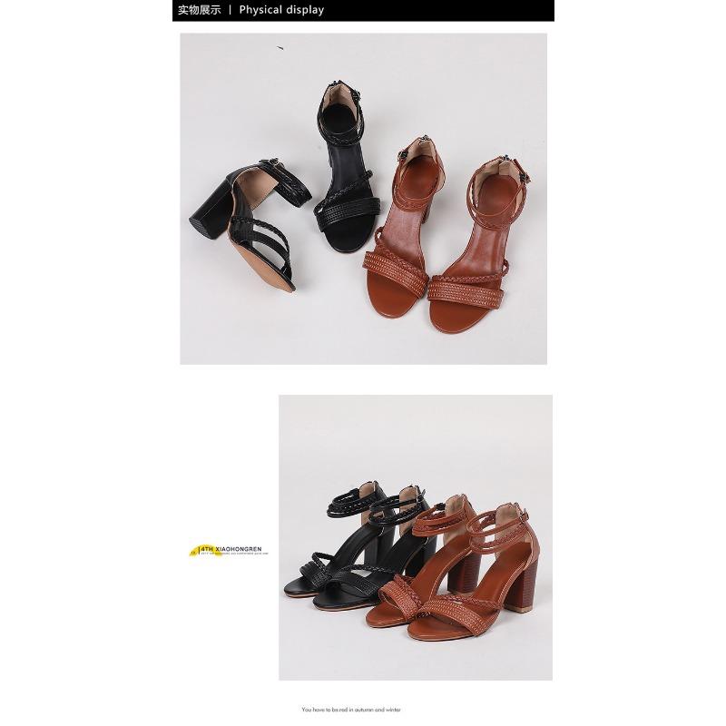 Large Size Sandals Women Casual Chunky Heel Shoes One Strap Back Zipper High Heel Roman Ladies Sandals
