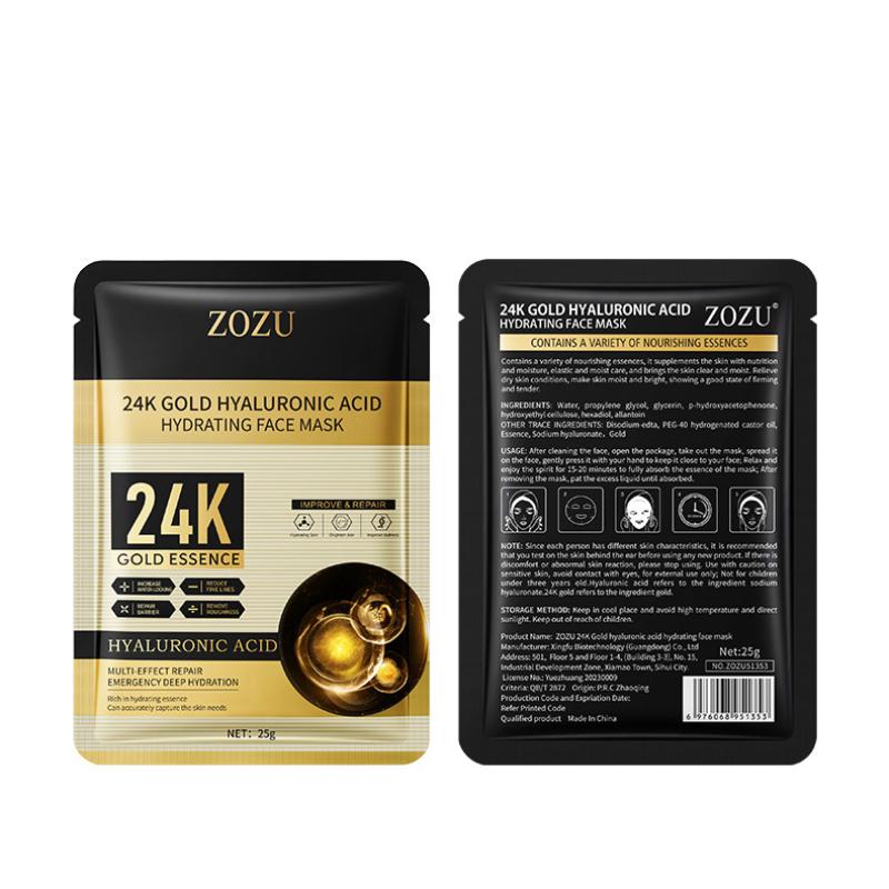 ZOZU Maska nawilżająca z 24-karatowego złota z kwasem hialuronowym Nawilżająca i nawilżająca maska ​​do pielęgnacji skóry