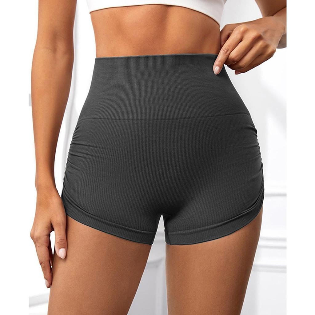 Women's Fashion Solid Color Wrinkled Hip Lifting Yoga Shorts Quick Drying Breathable Sports Fitness Tight High Waist Three Part Yoga Shorts