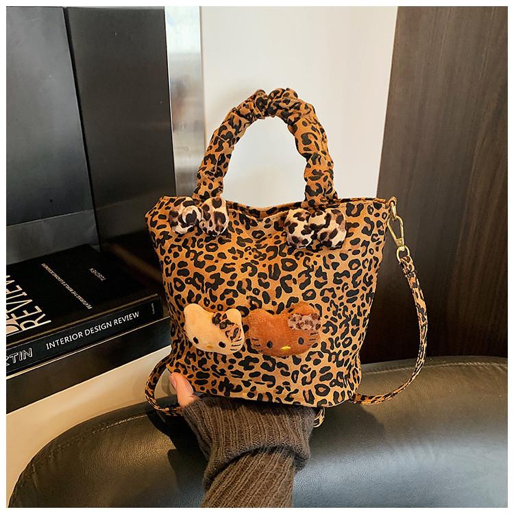 Nylon Leopard Print Tote Bag For Women With Zipper Closure And Phone Pocket