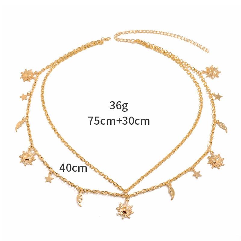 Retro Style Sun Moon Stars Tassels Waist Chain Women Body Jewelry Accessory