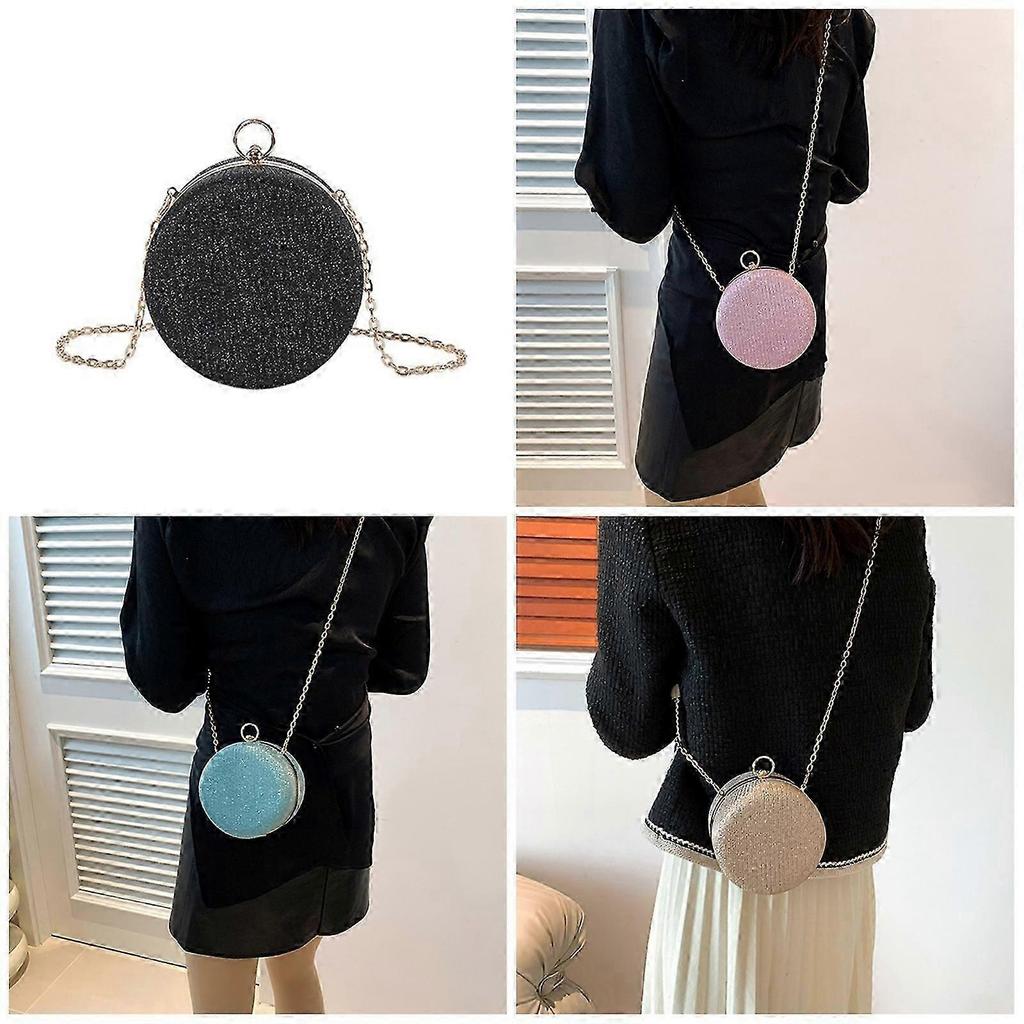 Women Chain Strap Messenger Bag Banquets Bag Crossbody Bag Korean Style Shoulder Bag Small Round Bag Cell Phone Purse Champagne