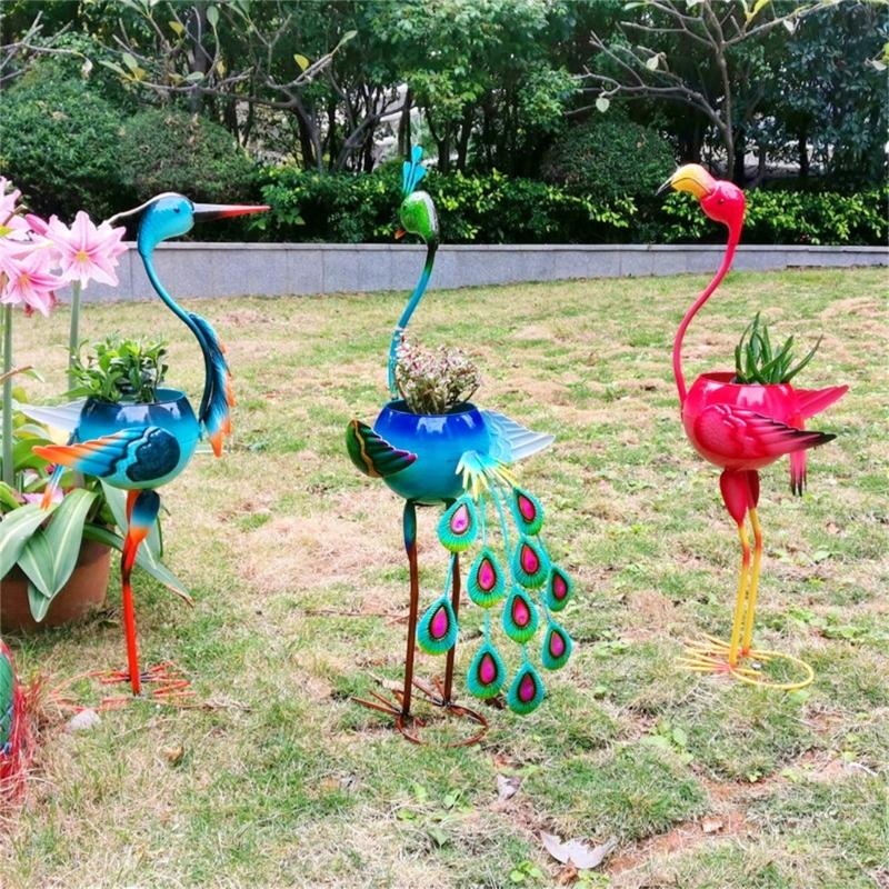 Pflanzgefäß für Außenpflanzen Rosa Flamingo Metall-Pflanzgefäß Flamingo Pfauen Geschenk für Frauen Außen-Pflanzgefäß Flamingo Dekorationen