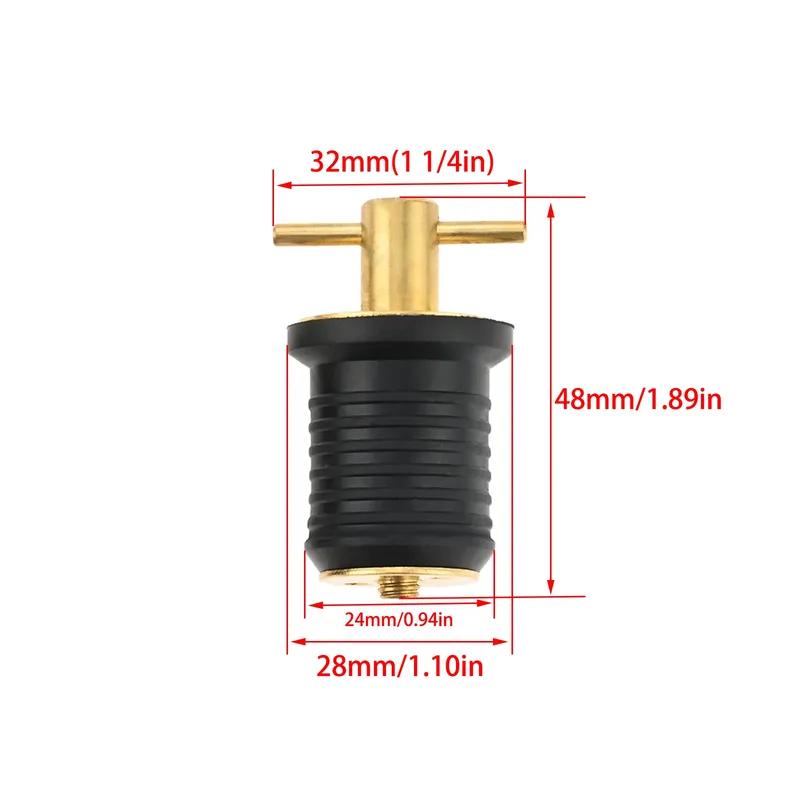 4Pcs Brass&Rubber Boats Twist Type T-Handle Drain Plugs for 1-Inch 25mm Diameter Drain Hole Marine Dinghy Yacht Boat Accessories