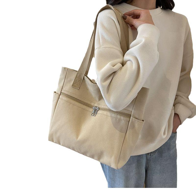 2025 Canvas Bag Large-capacity New Student Class Leisure Commuting Tote Bag Korean Version Simple Shoulder Handbag