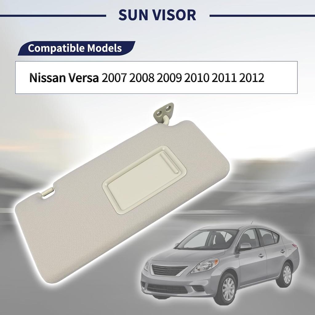Passenger Side Sun Visor Fit For Nissan Versa 2007 2008 2009 2010 2011 2012 Replace 96400-EL31A Front Right | Sun Protection Shade | Makeup Mirror |