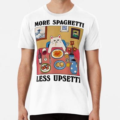 Più Spaghetti Meno Preoccupazioni Gatto Divertente Carino T-Shirt S-5XL Migliore T-Shirt