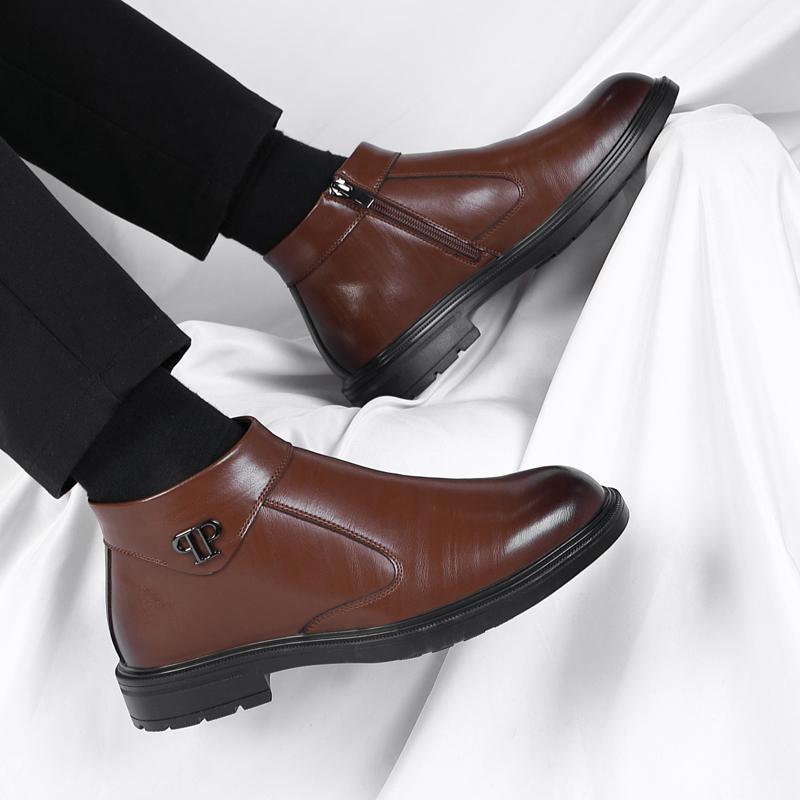 Classic Black Men's Leather Boots Business Casual High Top Dress Shoes Man High Quality Zipper Ankle Boots Men Botas Para Hombre