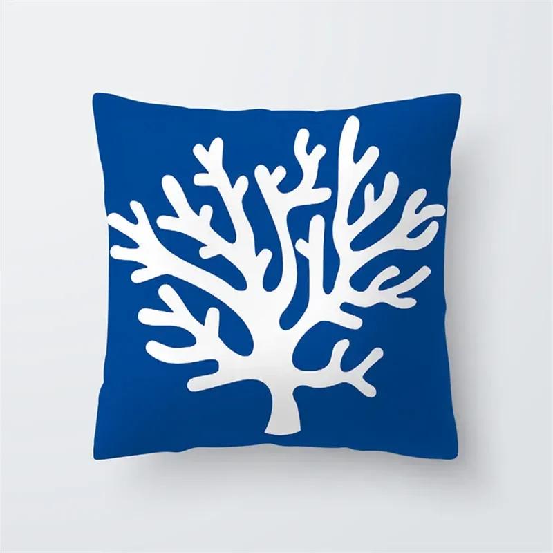 Dekorative Kissenhüllen Blau Geometrie Kissenbezug 45x45 Polyester Kissenbezug Meeresleben Kissenbezug Kissen Heimdeko