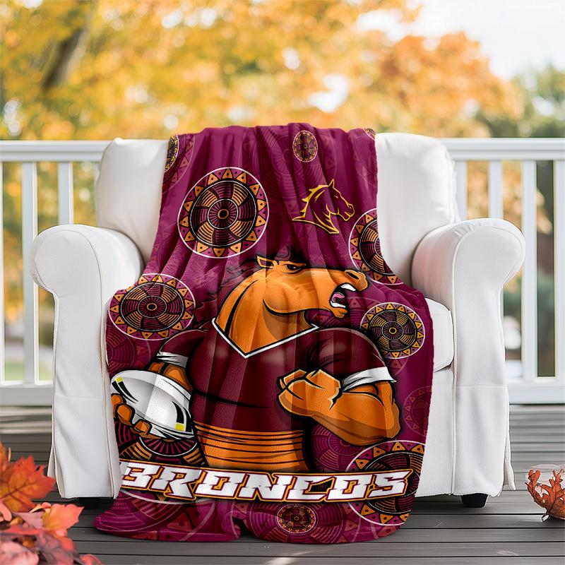 Brisbane Broncos Flannel Blanket Soft All-Season Throw, Design for Camping, Car Travel, Hiking Sofa, Bed, Office Perfect Gift for Parties