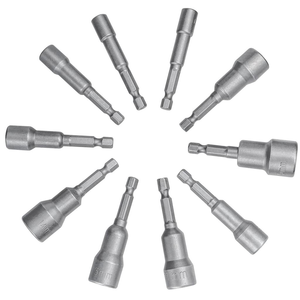 Bestgle Sechskantschaft Stecknuss-Bit 65mm Stecknuss-Adapter 10er Set Manuelle und Elektrische Ausführung Steckschlüssel Antriebsgröße Schlagschrauber Stecknuss Sechskant