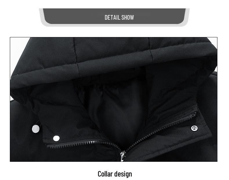 Men's Thick Warm Hooded Cotton Jacket - Versatile Solid Color, Basic Style for Couples.