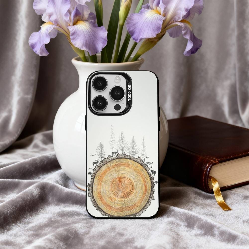 Art W-Wood G-Grain Natural Phone Case For iPhone17,16,15,14,13,12,11 Plus,Pro Max Black Candy Silver Phone Case