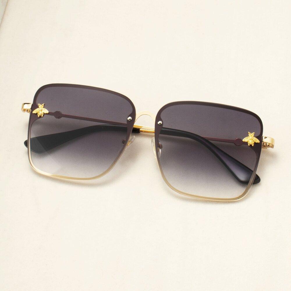 2PCS New Fashion Lady Oversize Rimless Square Bee Sunglasses Women Men Small Glasses Gradient Sun Glasses Female UV400