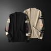 Men's Knitted Cardigan Sweater Slim Fit Autumn and Winter V-Neck Plaid Line Casual Jacket